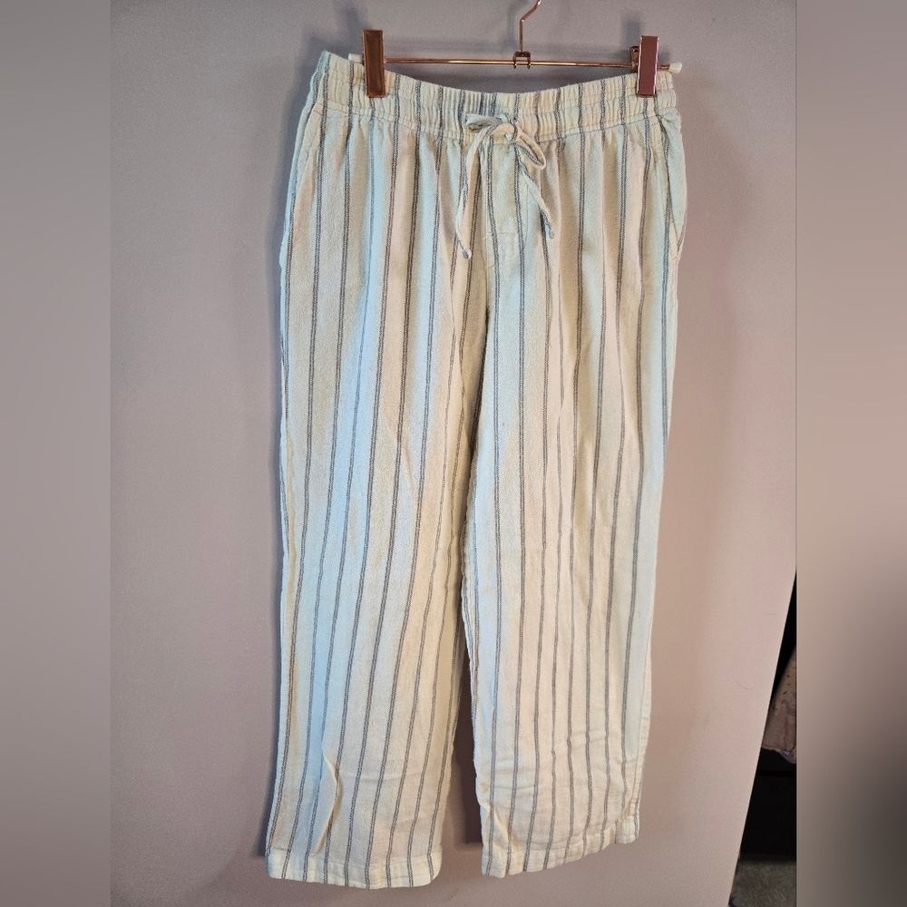 GAP 100% Cotton Striped Pajama Pants - Cream/Grey - Small